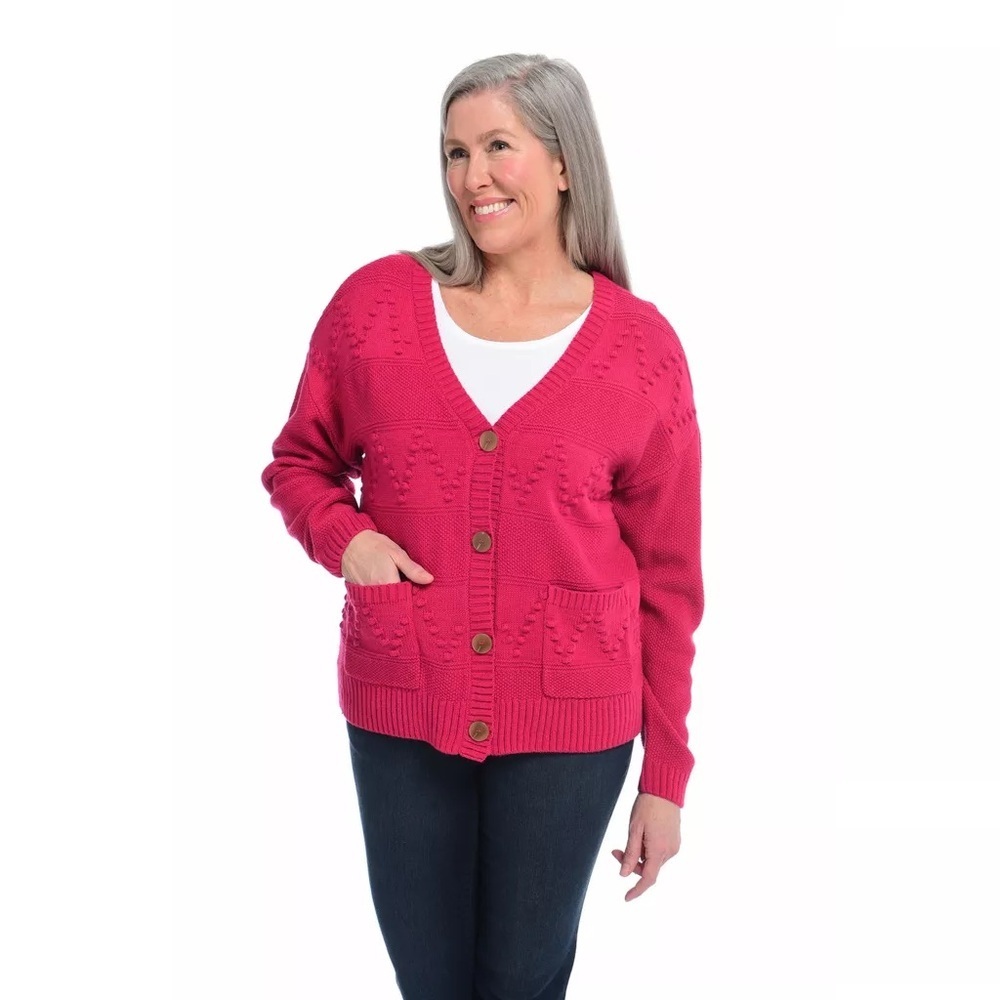 CJ Banks Plus Size Textured knit Button Font Pink Cardigan Sweater. 2XL